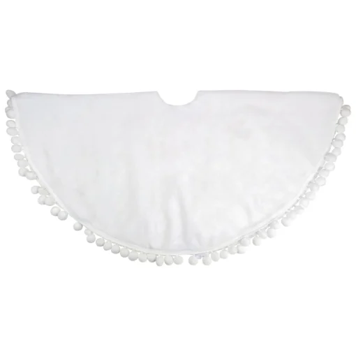 48 Inch And Smaller*Northlight 36" White Christmas Tree Skirt With A Pom Pom Border And Tie Backs