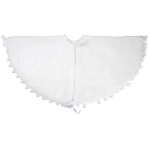 48 Inch And Smaller*Northlight 36" White Christmas Tree Skirt With A Pom Pom Border And Tie Backs
