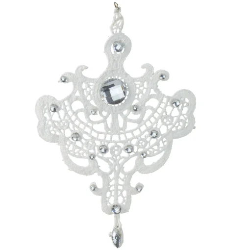 Melrose Victorian>9.5" White Elegant Jeweled Lace Doily Style Christmas Ornament