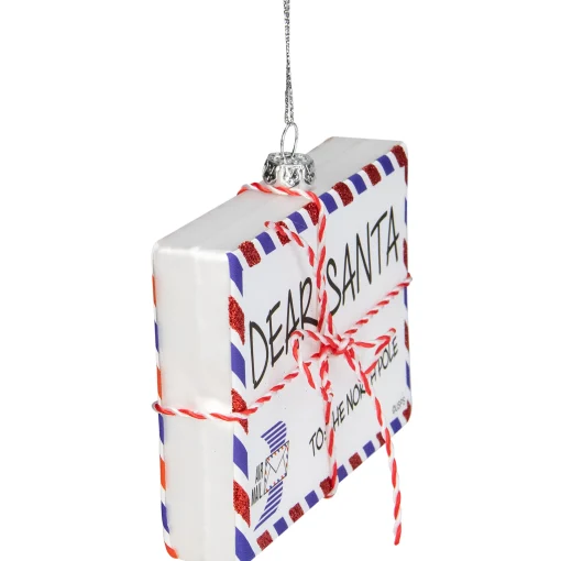 Northlight Santa Claus>3.5" White Envelope "Usps Dear Santa" With Stripes Glass Christmas Ornament