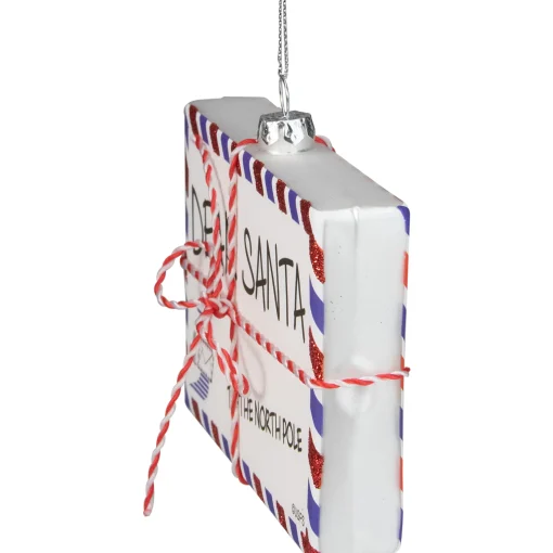 Northlight Santa Claus>3.5" White Envelope "Usps Dear Santa" With Stripes Glass Christmas Ornament
