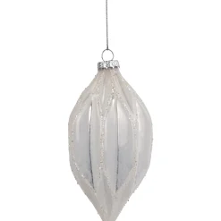 Northlight Finials>4.75" White Glittered Finial Beaded Christmas Glass Ornament