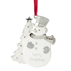 Northlight Snowmen>3.5" White Silver-Plated Snowman Merry Christmas Ornament With European Crystals