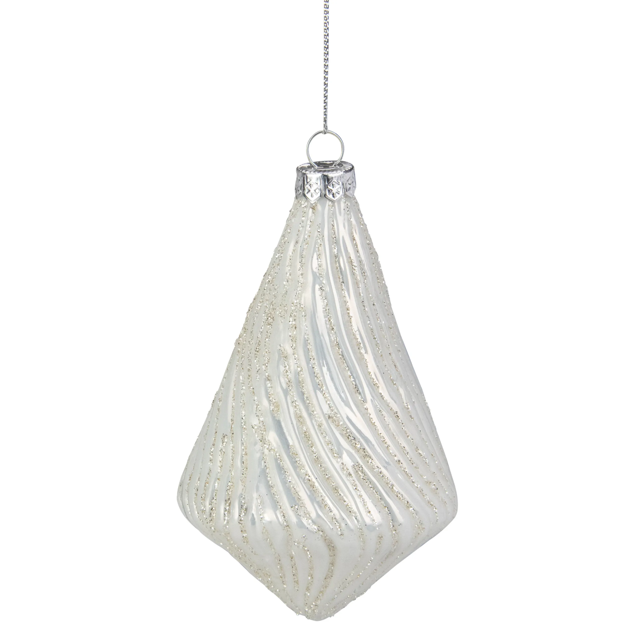 Northlight Pendants & Drops>5" White Swirled Glittered Teardrop Glass Christmas Ornament