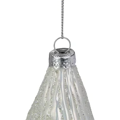 Northlight Pendants & Drops>5" White Swirled Glittered Teardrop Glass Christmas Ornament