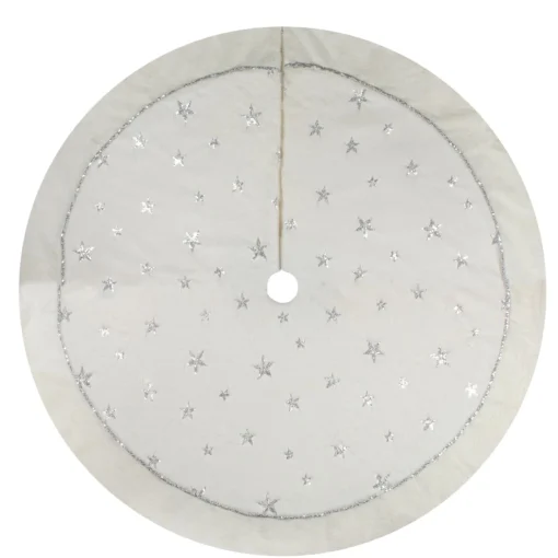 48 Inch And Smaller*Northlight 48" White With Silver Sequined Stars Christmas Tree Skirt
