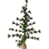 Northlight 3 And 3.5 Feet Tall>35.25" Winter Berry Pine Tree With Pine Cones In Jute Base Christmas Decoration