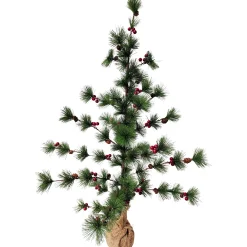 Northlight 3 And 3.5 Feet Tall>35.25" Winter Berry Pine Tree With Pine Cones In Jute Base Christmas Decoration