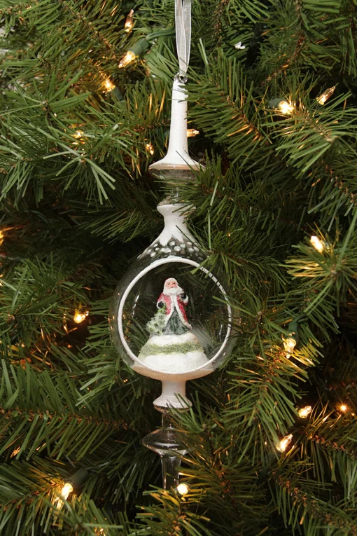 Roman Collectible>12.5" Winter Scene With Santa Claus Inside Of Glass Christmas Pendant Finial Ornament
