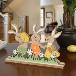 National Tree Company 12" Wooden Rabbit Trio Easter Tabletop Decoration