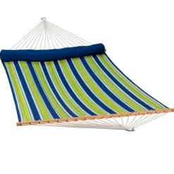 The Hamptons Collection 82" X 55" Blue Aarondace Ocean Striped Reversible Quilted Hammock With Pillow