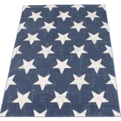 Chaudhary Living 5.25' X 7.5' Blue And White Americana Stars Rectangular Area Throw Rug