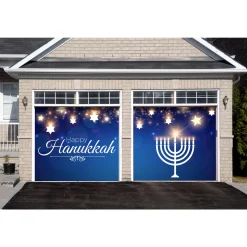 Showdown Displays 7' X 8' Blue And White Hanukkah Menorah Split Car Garage Door Banner