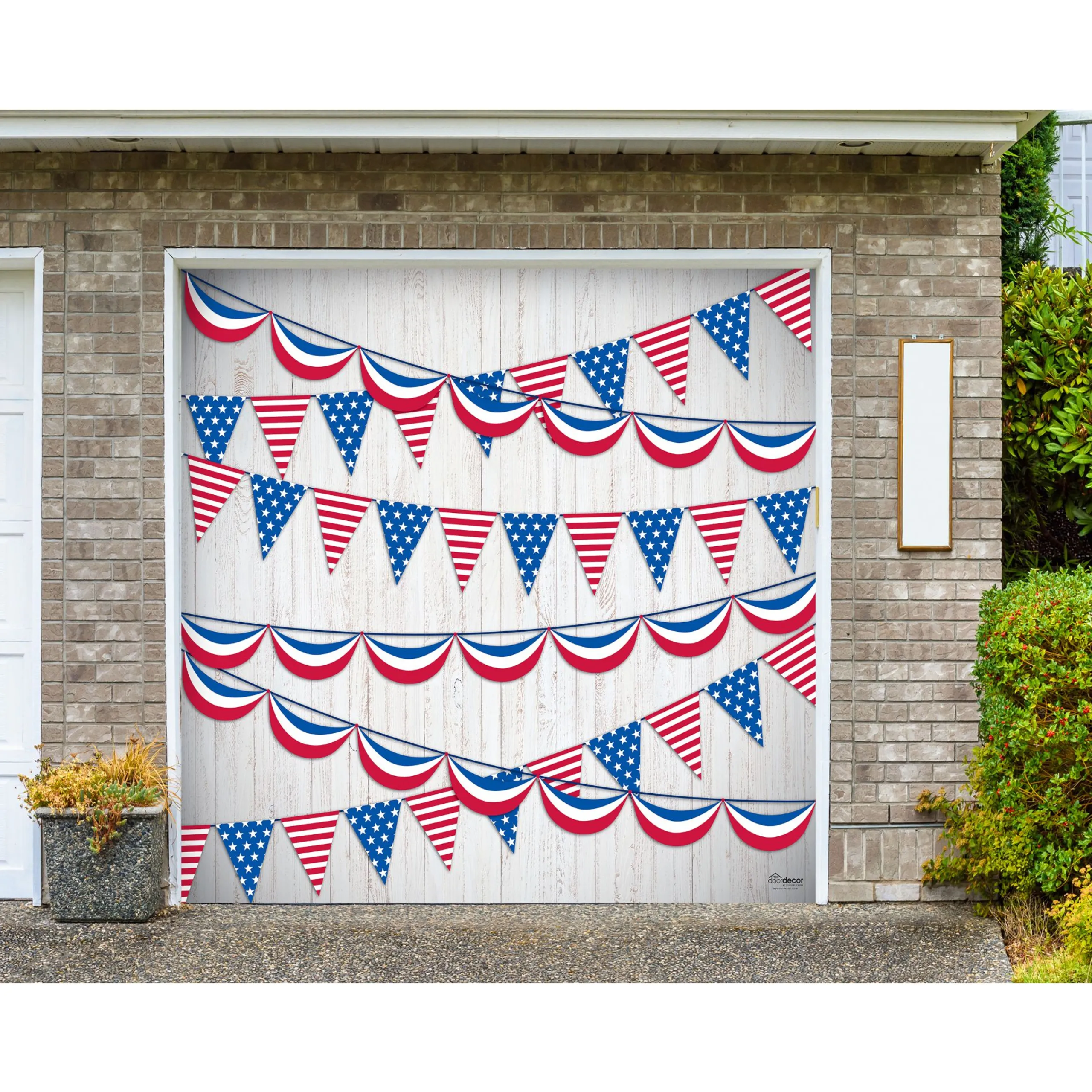 Showdown Displays 7' X 8' Blue And White Pennants Patriotic Single Car Garage Door Banner
