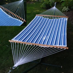 The Hamptons Collection 82" X 55" Blue And White Reversible Quilted Tropical Palm Hammock