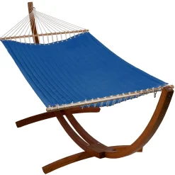 The Hamptons Collection 82" X 56" Blue Stripe Pattern Reversible Sunbrella Quilted Hammock