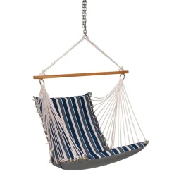 The Hamptons Collection 26" X 48" Blue Tropical Palm Striped Cushion Hanging Chair With S-Hook