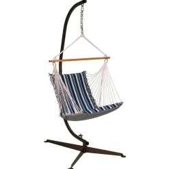 The Hamptons Collection 26" X 48" Blue Tropical Palm Striped Cushion Hanging Chair With S-Hook