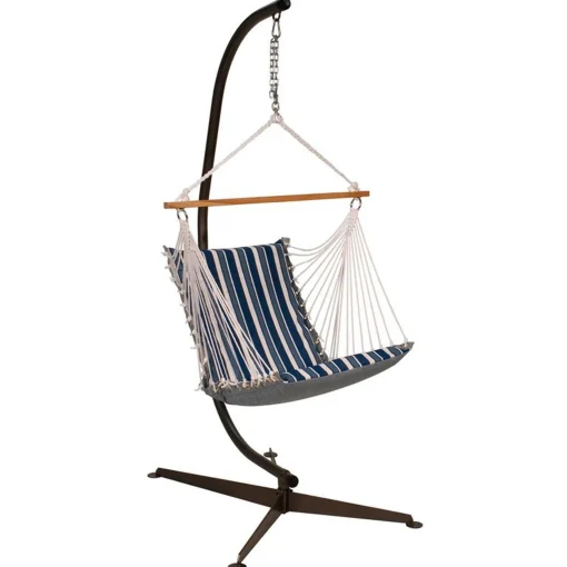The Hamptons Collection 26" X 48" Blue Tropical Palm Striped Cushion Hanging Chair With S-Hook
