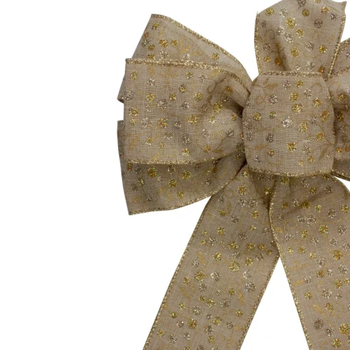 Bows*Northlight 14" X 9" Burlap And Gold Glittered Polka Dots 6 Loop Christmas Bow Decoration