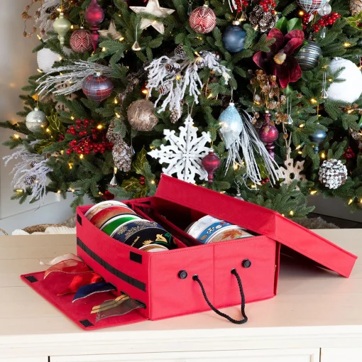 Santa’s Bags Ornament Storage>13.75" X 16.75" Candy Red Ribbon Christmas Storage Box