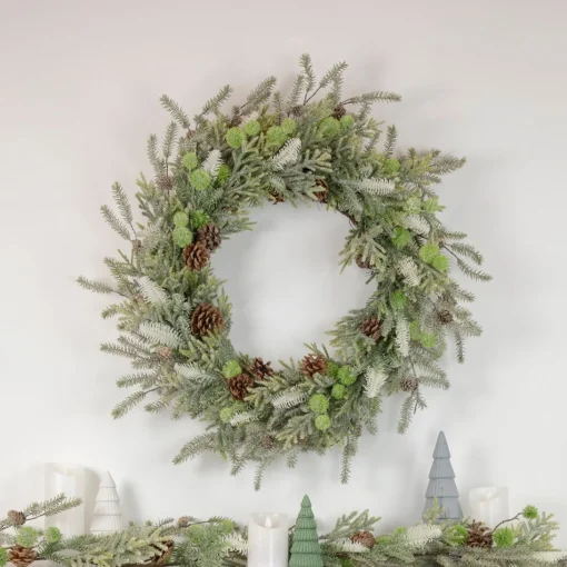 Traditional Pine Garland*Northlight 5' X 10" Frosted Pine And Pine Cone Christmas Garland - Unlit