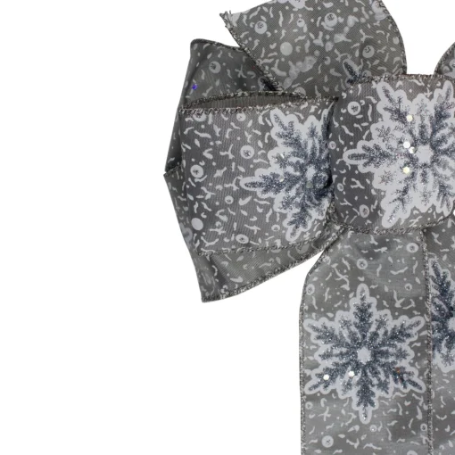 Bows*Northlight 14" X 9" Gray And White Snowflake 6 Loop Christmas Bow Decoration