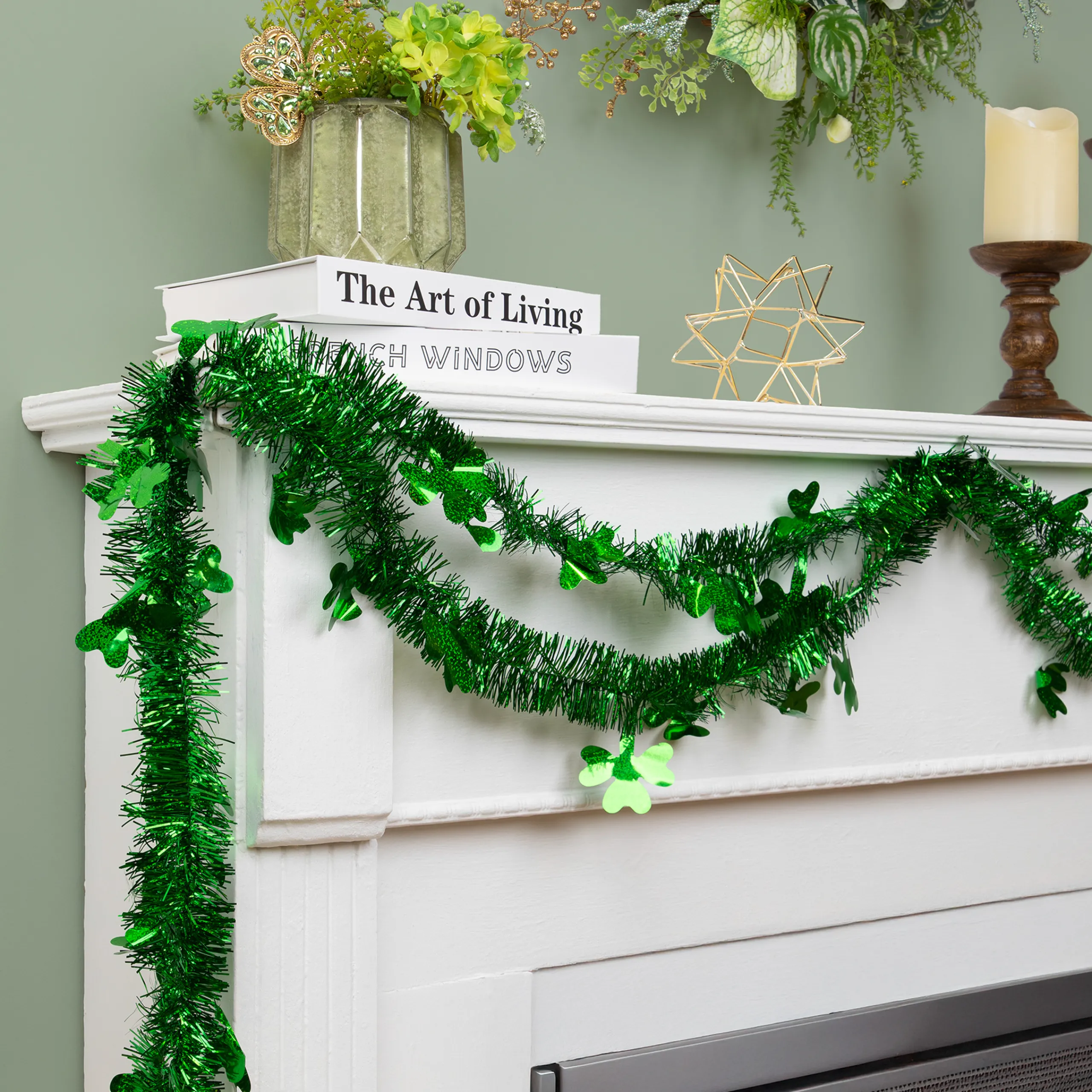 Northlight 25' X 2" Green Tinsel Irish Shamrock Artificial St. Patrick's Day Garland - Unlit