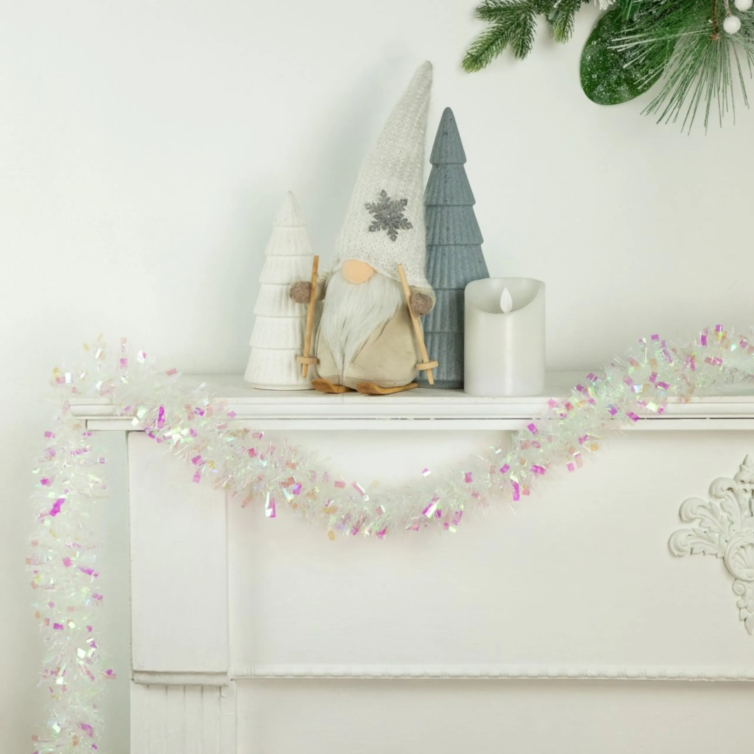 Unlit Garland*Northlight 12' X 3" Iridescent And Snowblush Wide Cut Tinsel Christmas Garland - Unlit