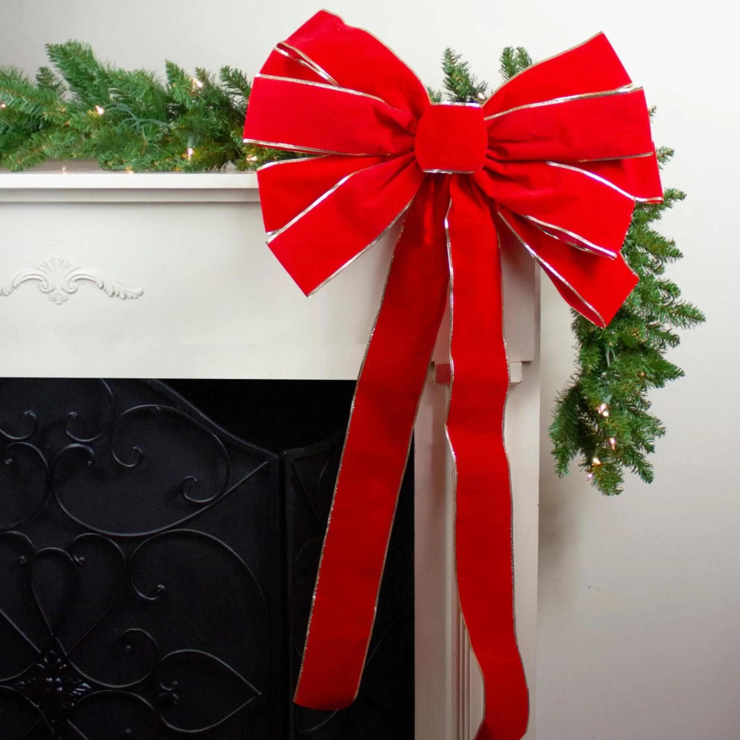 Bows*Northlight 24" X 42" Large Red 11-Loop Velveteen Christmas Bow With Gold Trim