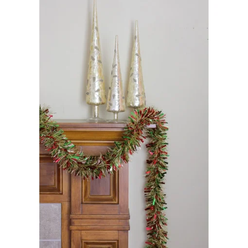 Unlit Garland*Northlight 12' X 4" Metallic Gold, Red And Green Wide Cut Tinsel Christmas Garland - Unlit