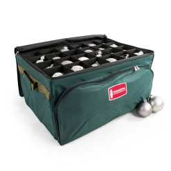 Tree Keeper Ornament Storage>19" X 27" Pine Green Three Tray Ornament Christmas Storage Bag With Front Pocket