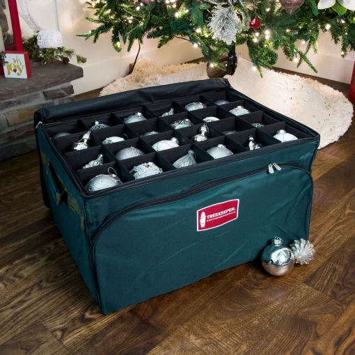 Tree Keeper Ornament Storage>19" X 27" Pine Green Three Tray Ornament Christmas Storage Bag With Front Pocket