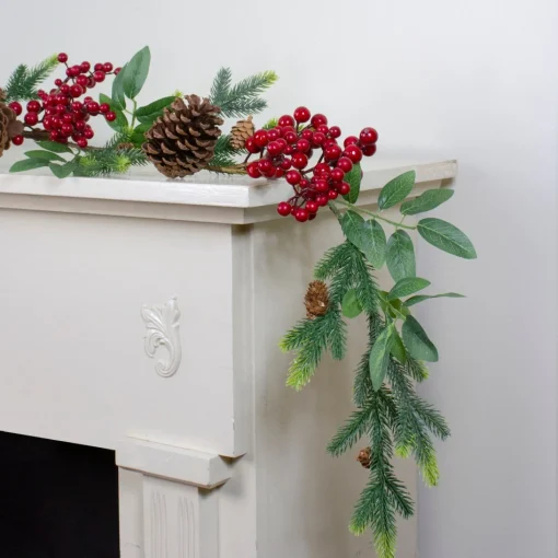 Unlit Garland*Northlight 5' X 4.75" Pine Springs, Berries And Pine Cones Artificial Christmas Garland - Unlit