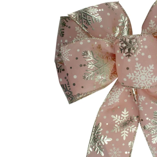 Bows*Northlight 14" X 9" Pink And Gold Snowflake 6 Loop Christmas Bow Decoration