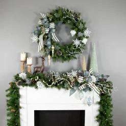 Pre-Lit Garland*Northlight 9' X 12" Pre-Lit Dakota Red Pine Artificial Christmas Garland, Clear Dura-Lit Lights