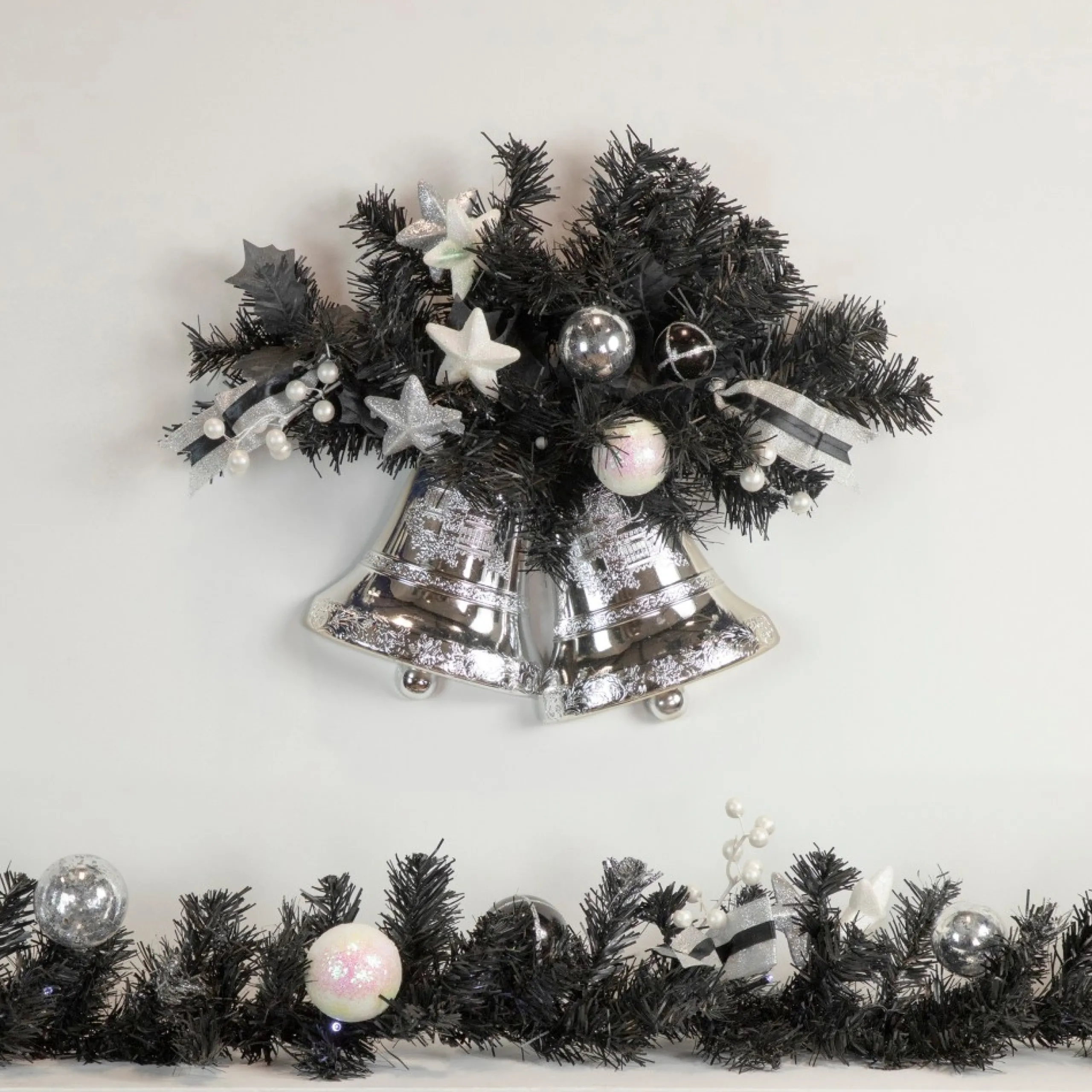 Specialty Garland*Northlight 9' X 6" Pre-Lit Decorated Black Pine Artificial Christmas Garland, Cool White Led Lights