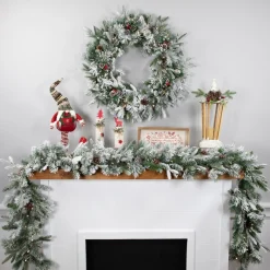 Pre-Lit Garland*Northlight 9' X 14" Pre-Lit Flocked Mixed Rosemary Emerald Pine Artificial Christmas Garland - Clear Led Lights
