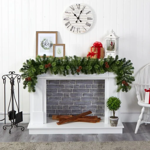 Traditional Pine Garland*Nearly Natural 6' X 10" Pre-Lit Pinecone Artificial Christmas Garland, Clear Led Lights