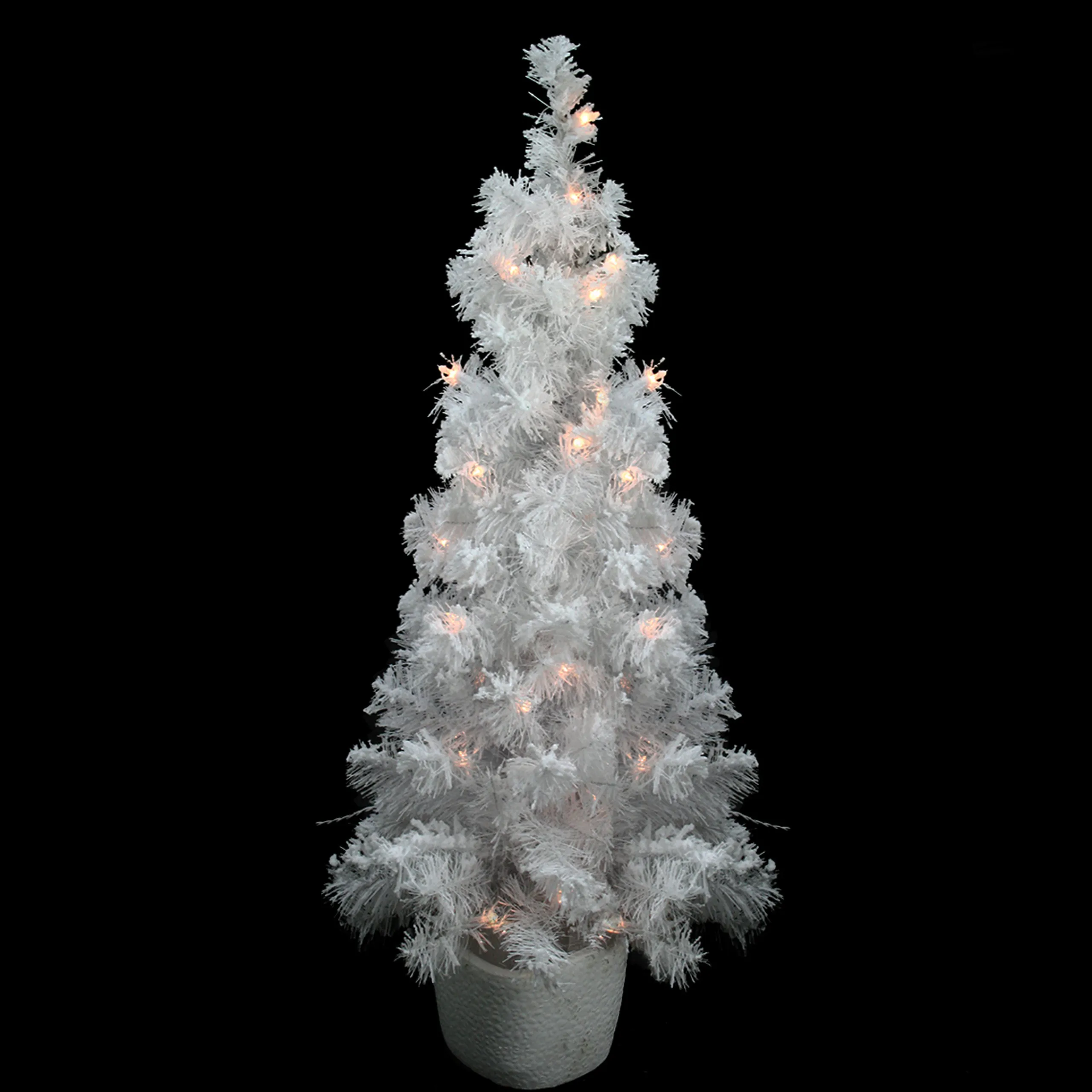 Northlight 3 And 3.5 Feet Tall>3.5' X 18'' Pre-Lit Potted Flocked White Tinsel Artificial Christmas Tree - Clear Lights