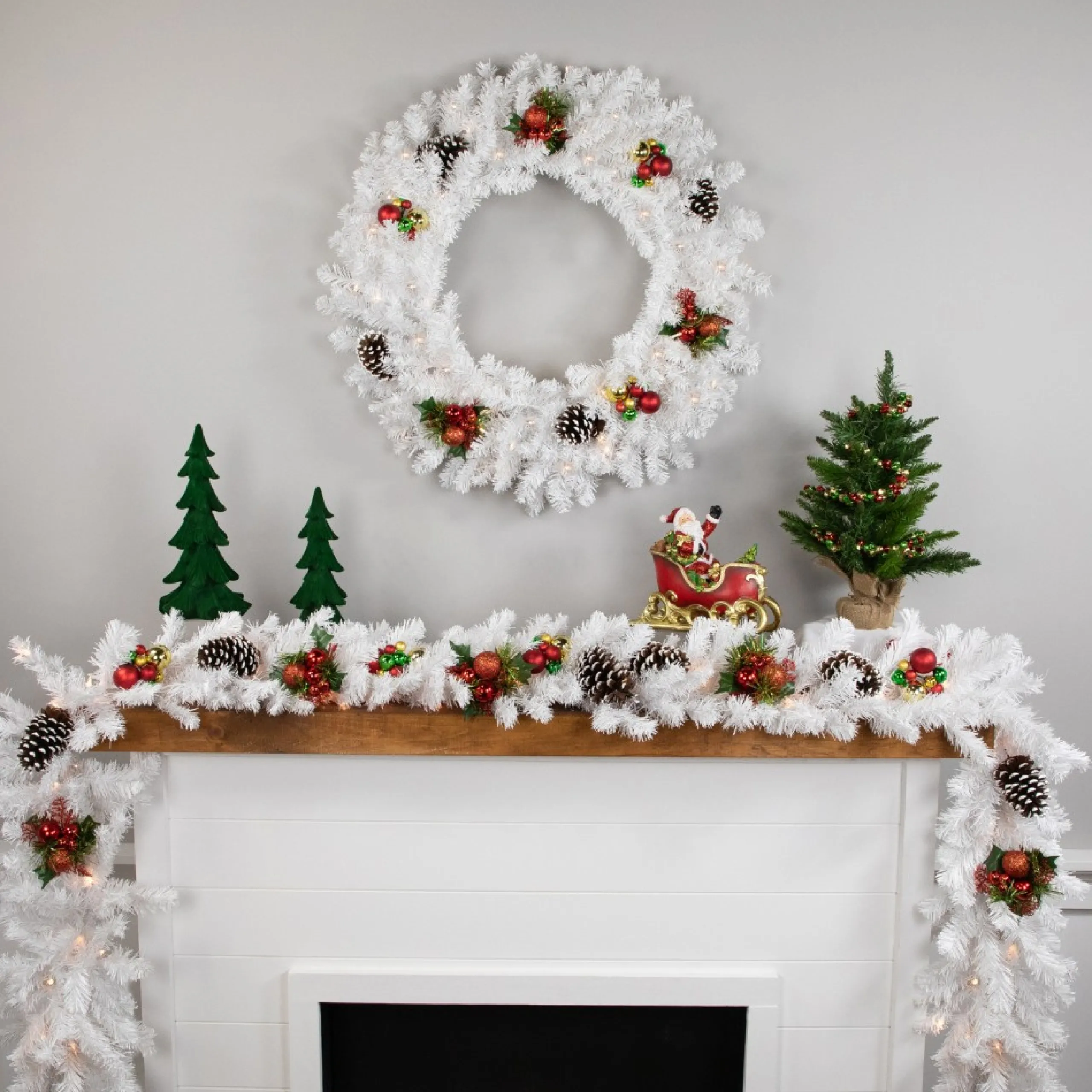 Pre-Lit Garland*Northlight 9' X 8" Pre-Lit Snow White Artificial Christmas Garland, Clear Lights