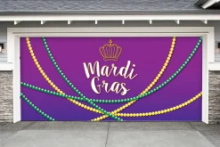 Showdown Displays 7' X 16' Purple And Green Beaded Mardi Gras Double Car Garage Door Banner