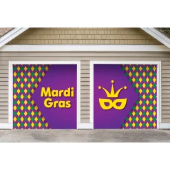 Showdown Displays 7' X 8' Purple And Yellow Mural Diamond Checked Split Car Garage Banner Door