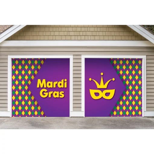 Showdown Displays 7' X 8' Purple And Yellow Mural Diamond Checked Split Car Garage Banner Door