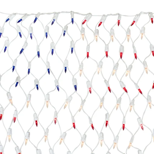 Northlight 2' X 2.75' Red And Blue American Flag Mini Net Style Lights - White Wire