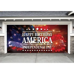 Showdown Displays 7' X 16' Red And Blue Outdoor Patriotic Double Car Garage Door Banner