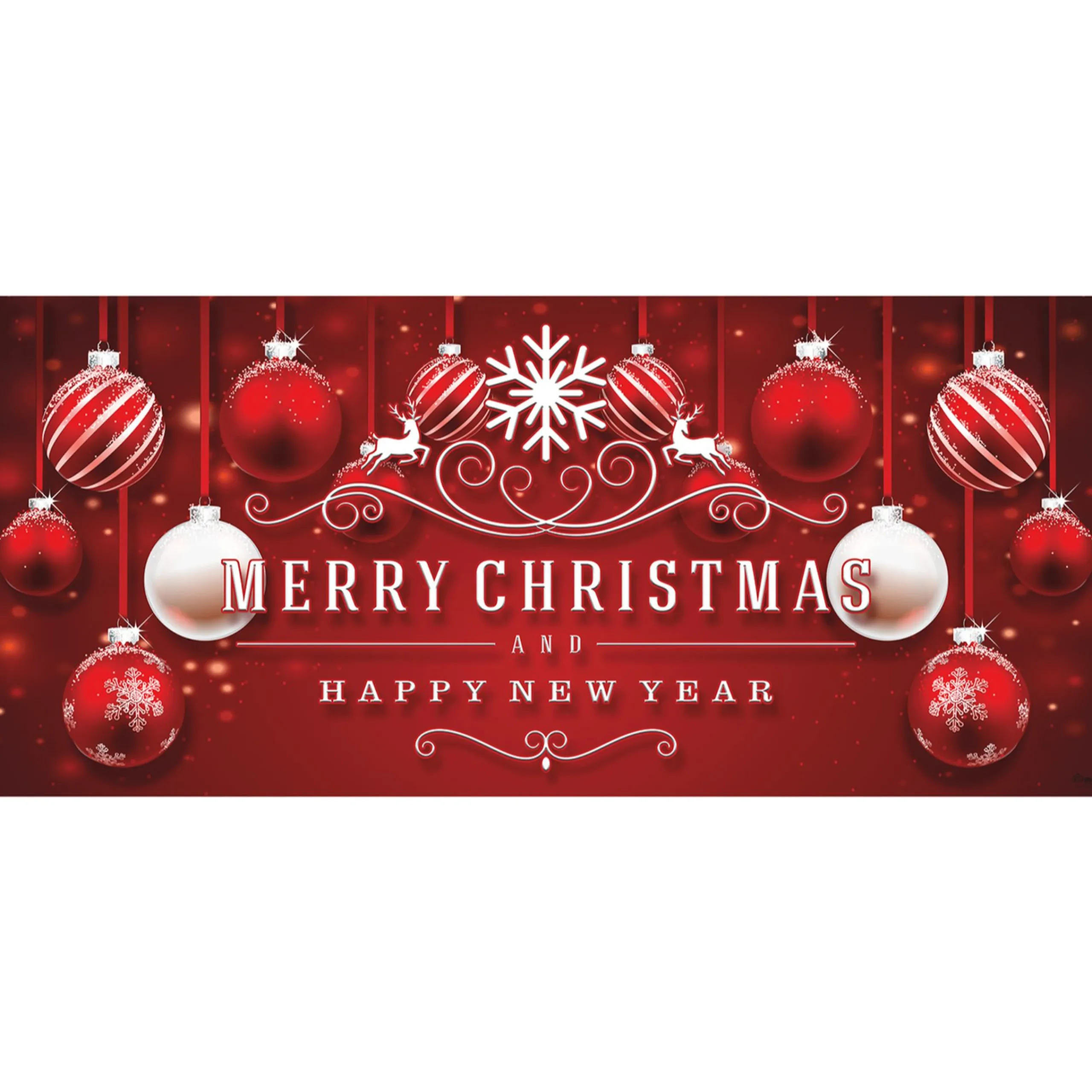 Showdown Displays 7' X 16' Red And White "Merry Christmas And Happy New Year" Outdoor Double Car Garage Door Banner
