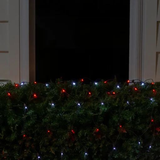 Northlight 4' X 6' Red And White Micro Led Net Style Christmas Lights, Brown Wire