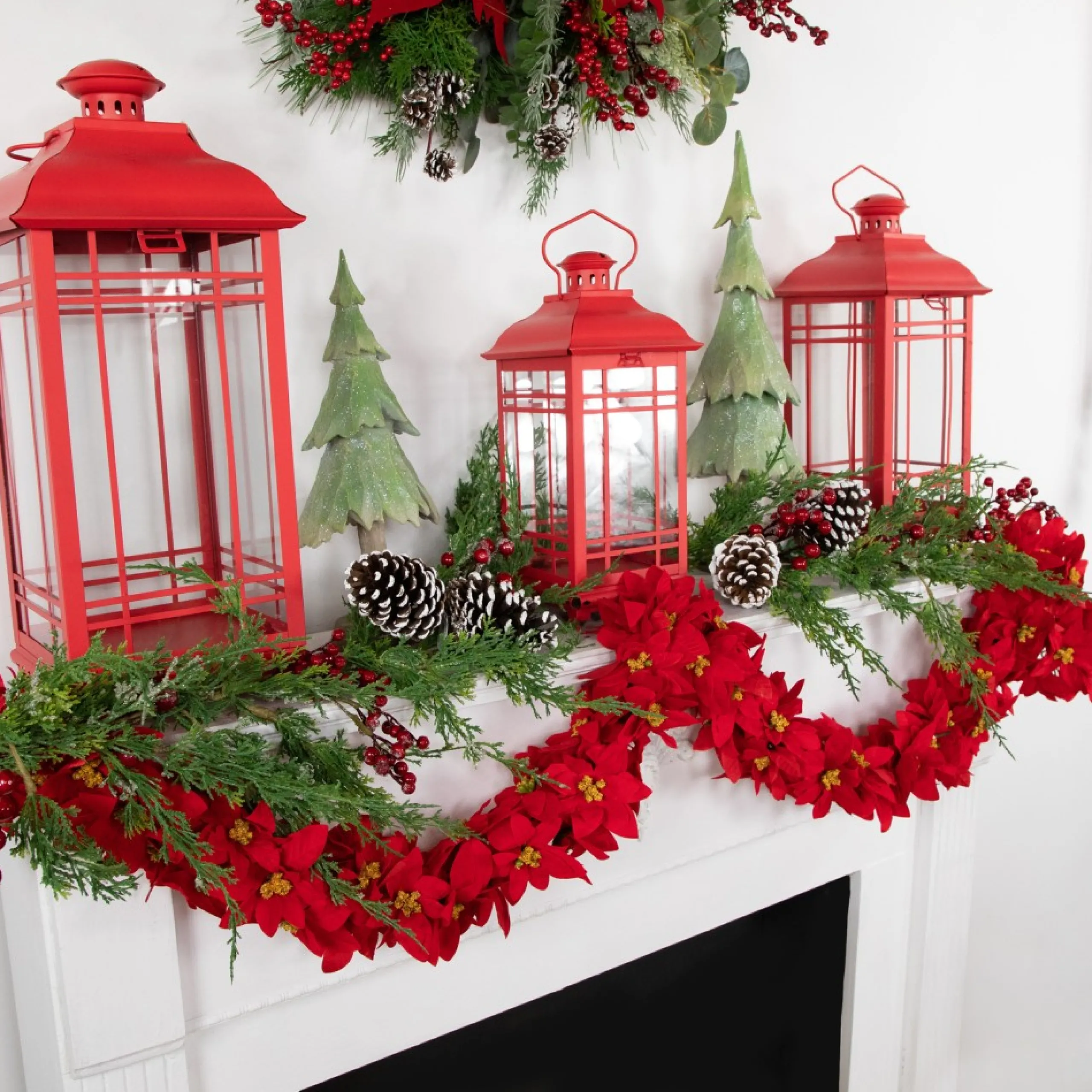 Unlit Garland*Northlight 6' X 3" Red Artificial Poinsettia Floral Christmas Garland - Unlit