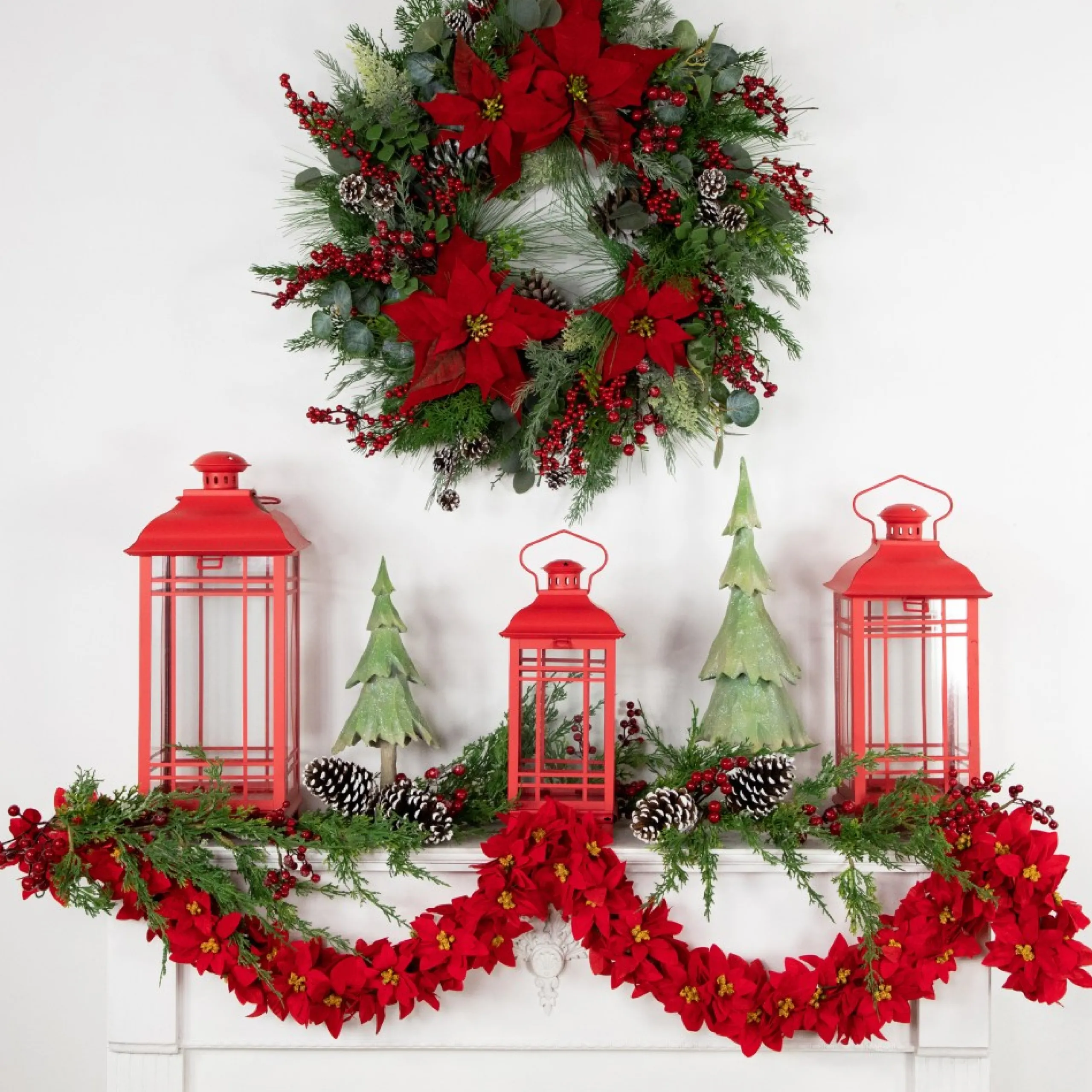 Unlit Garland*Northlight 6' X 3" Red Artificial Poinsettia Floral Christmas Garland - Unlit